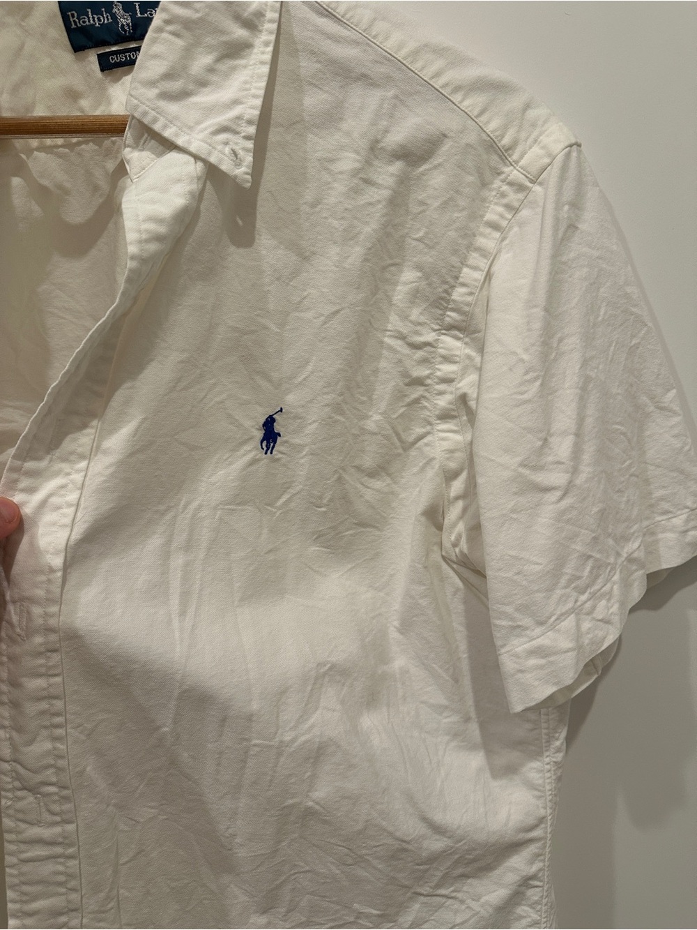 Ralph Lauren White Short-Sleeve Button-Down Shirt with Navy Polo Logo